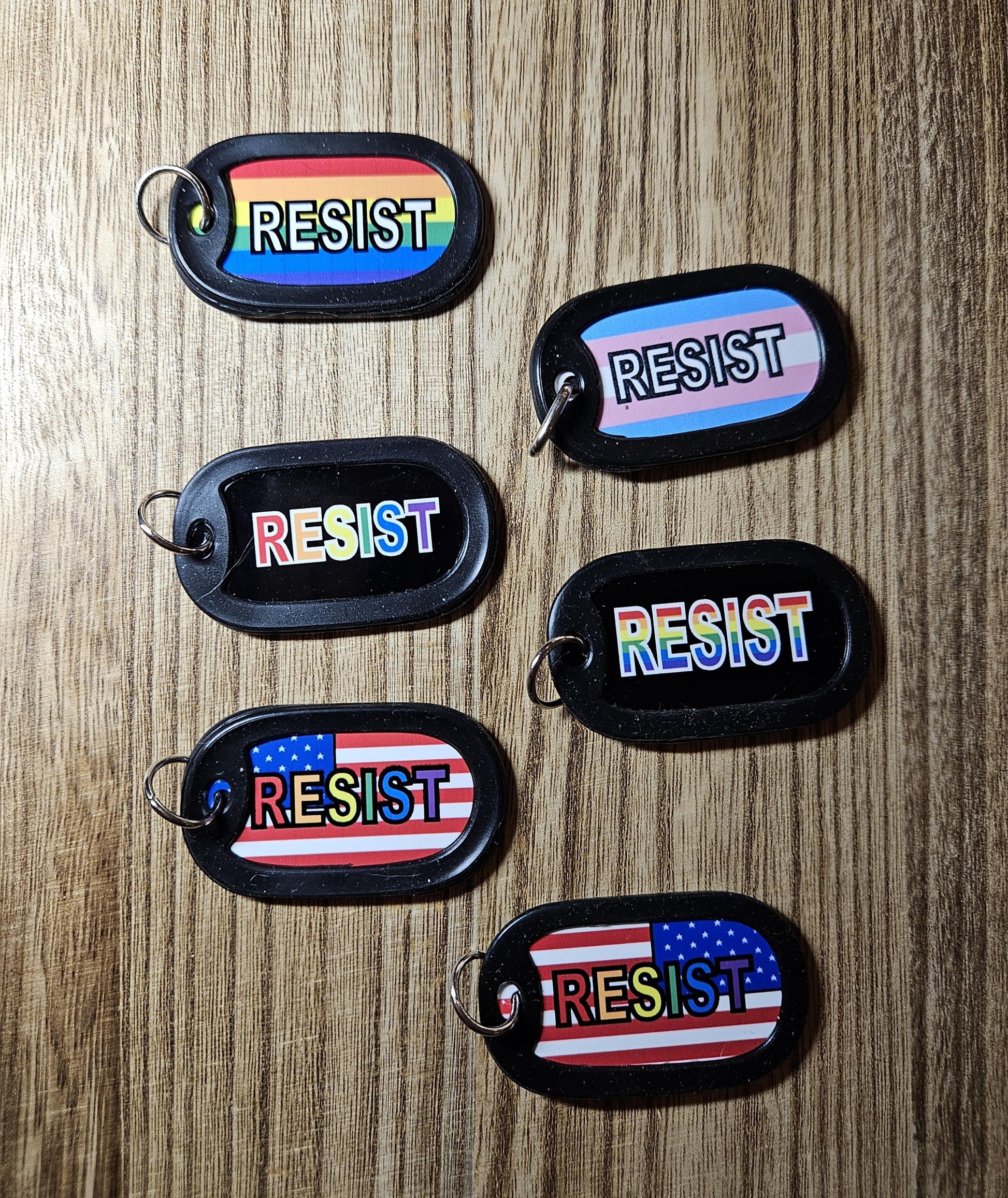 Black Dog Tag Rainbow RESIST horizontal stripes