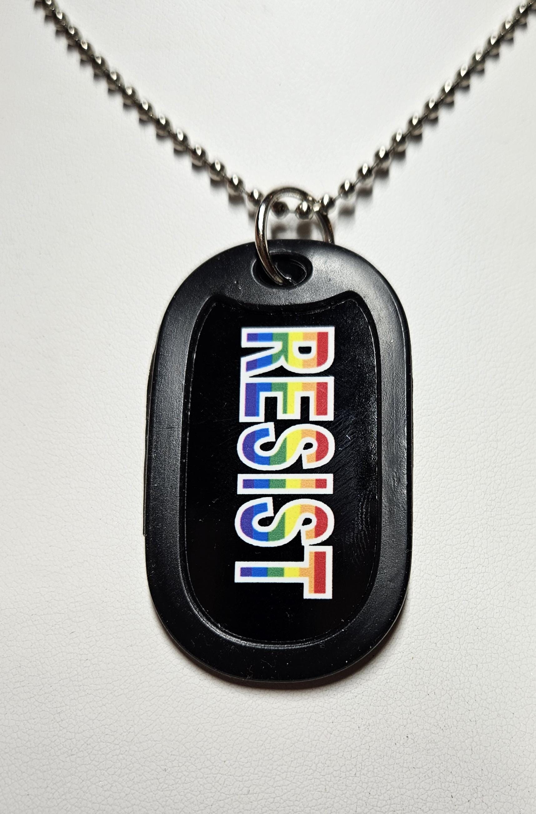 Black Dog Tag Rainbow RESIST horizontal stripes