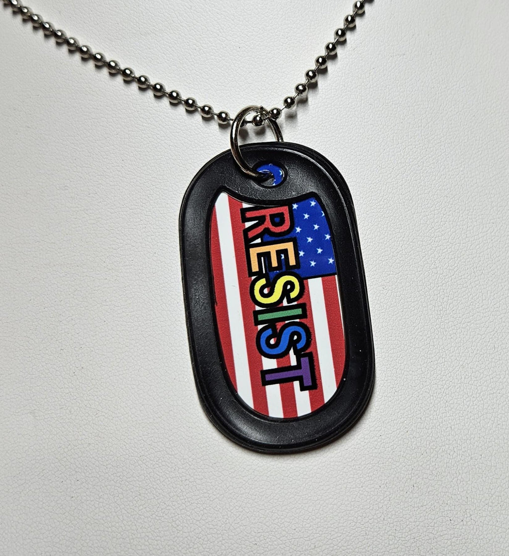 US Flag with Rainbow RESIST - two options regular flag and upside down distress Flag necklace or key ring