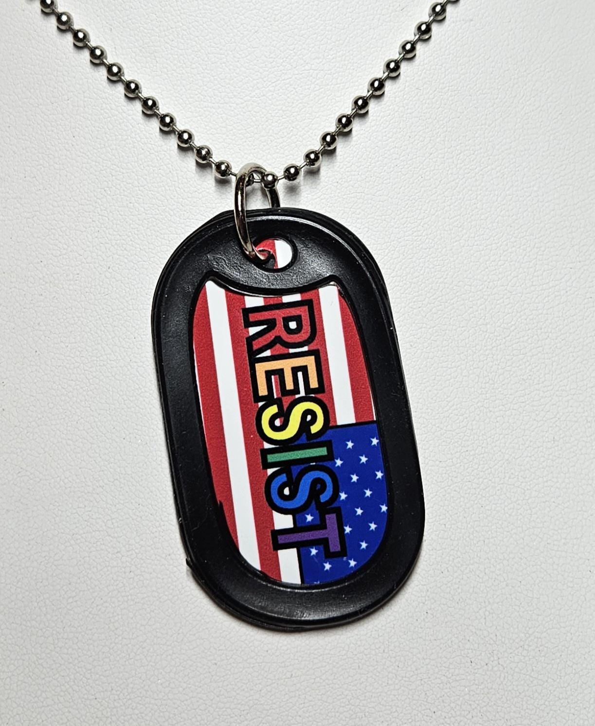US Flag with Rainbow RESIST - two options regular flag and upside down distress Flag necklace or key ring