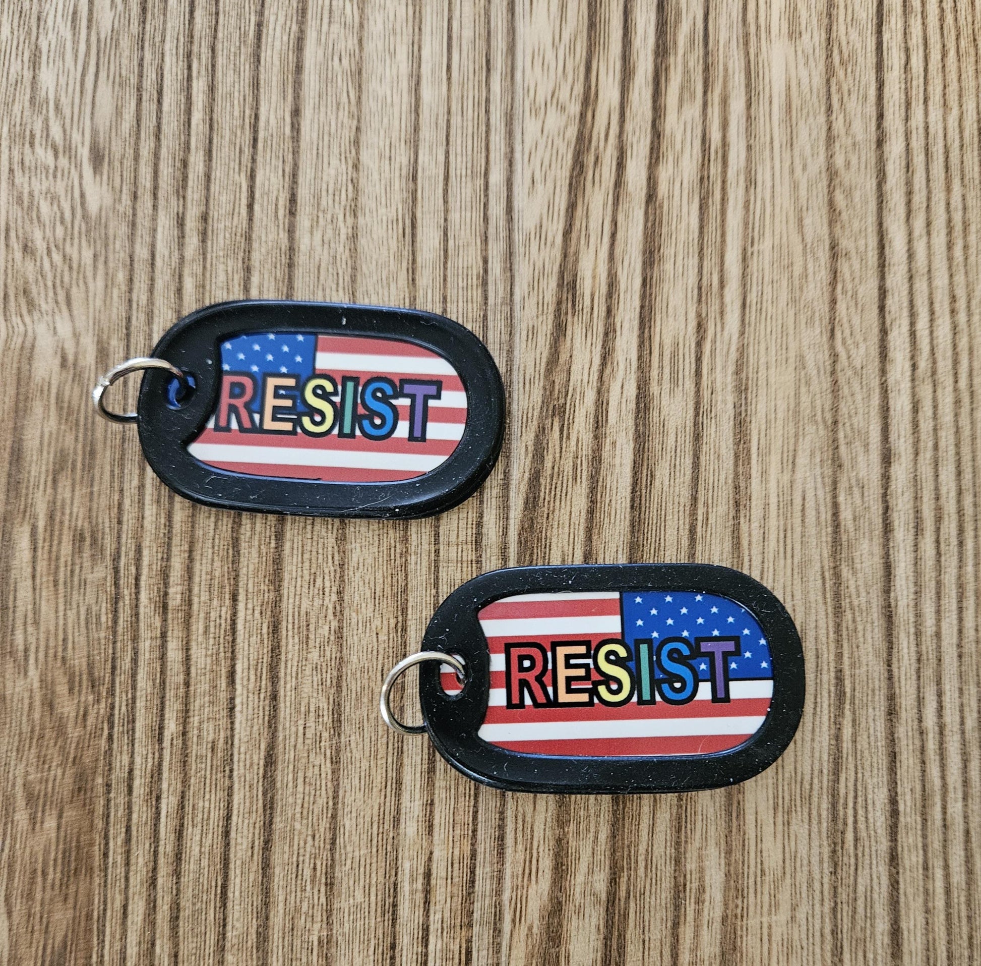US Flag with Rainbow RESIST - two options regular flag and upside down distress Flag necklace or key ring