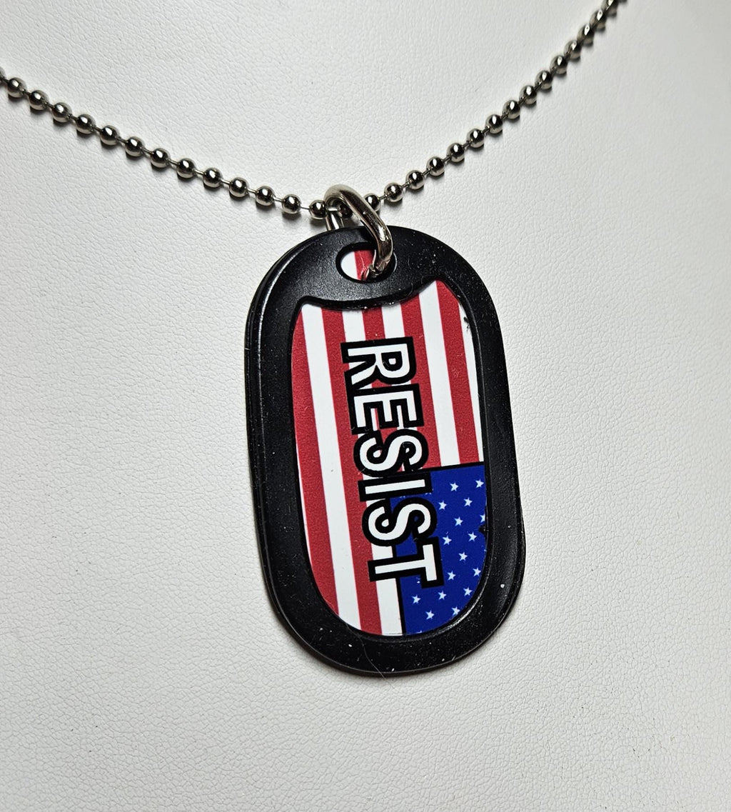 US Flag with RESIST (black outline white letters) with regular US Flag or in distress upside down flag